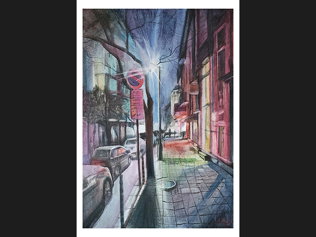 The tale between the colored lights of a night Sofia street